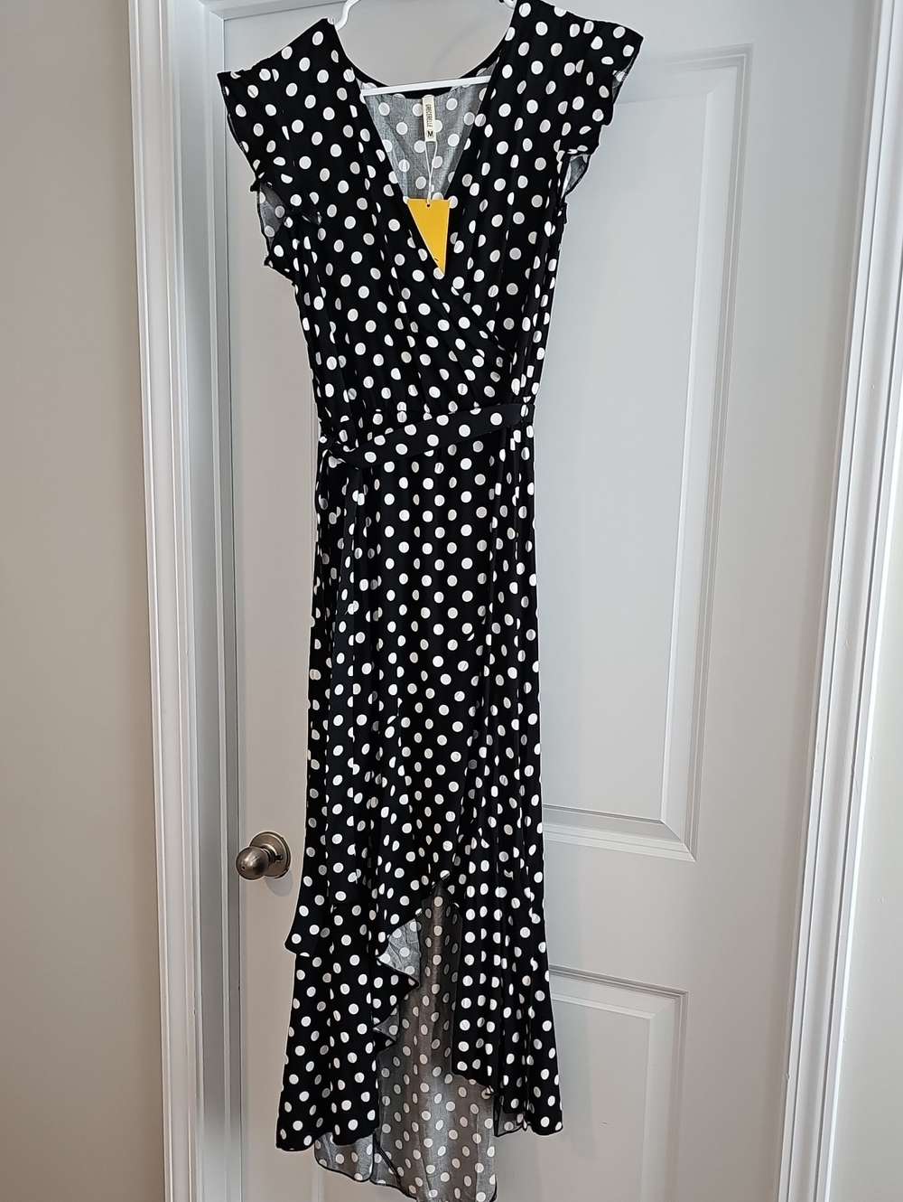 Black and White Polka Dot High-Low Wrap Dress
